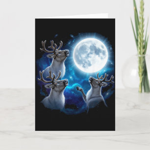Three Reindeer Howling At The Moon Merry Christmas Card