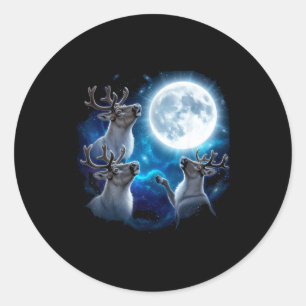 Three Reindeer Howling At The Moon Merry Christmas Classic Round Sticker