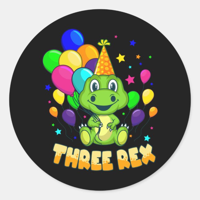 THREE REX 3 Year Old 3rd Birthday Boy Dino Classic Round Sticker (Front)