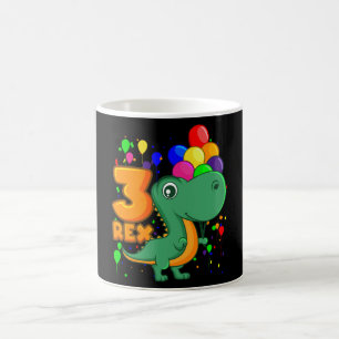 THREE REX 3 Year Old 3rd Birthday Boy Dino Coffee Mug