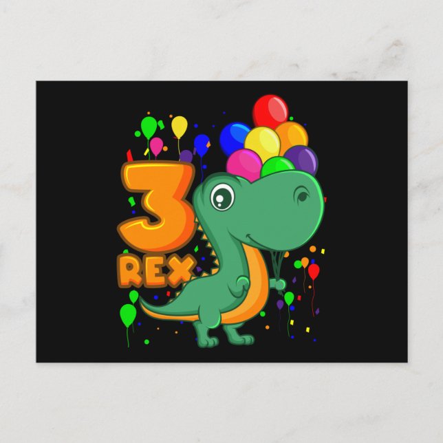 THREE REX 3 Year Old 3rd Birthday Boy Dino Postcard (Front)