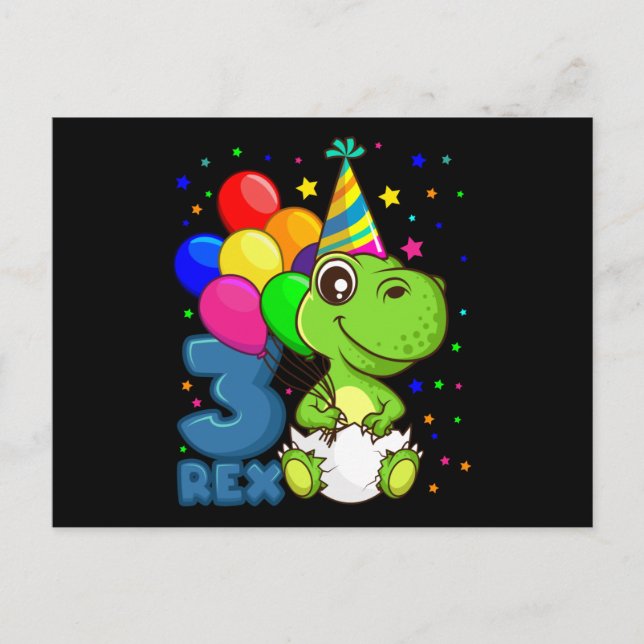 THREE REX 3 Year Old 3rd Birthday Boy Dino Postcard (Front)