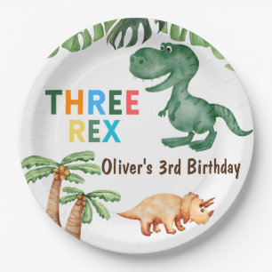 Three-rex  3rd birthday party paper plate