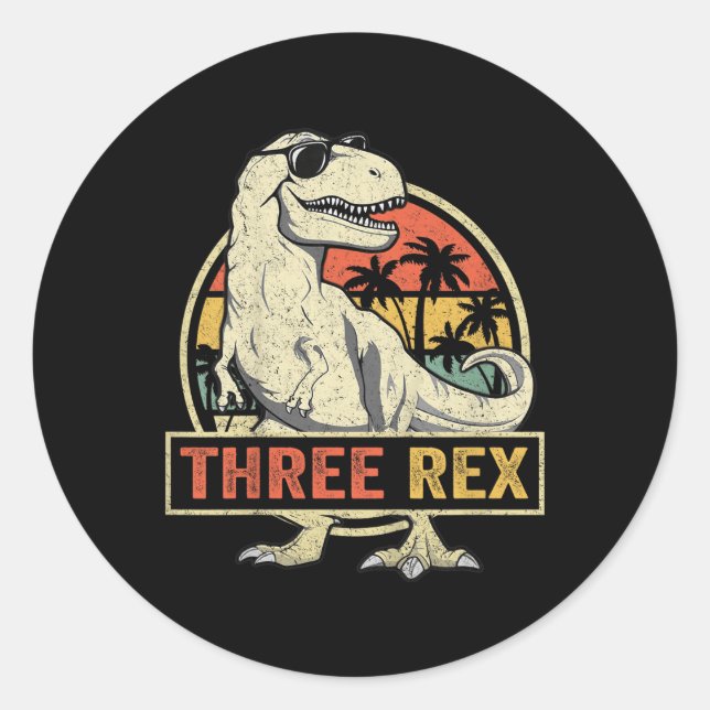 Three Rex 3rd Birthday Shirt Third Dinosaur 3 Year Classic Round Sticker (Front)
