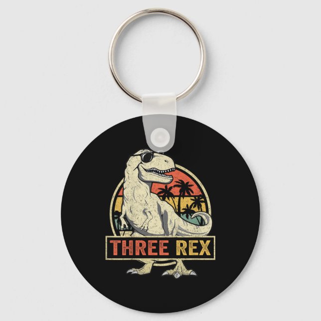 Three Rex 3rd Birthday Shirt Third Dinosaur 3 Year Keychain (Front)