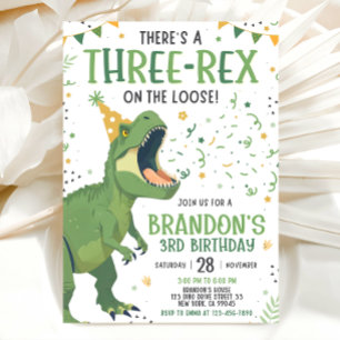 Three Rex 3rd Dinosaur Birthday Invitation