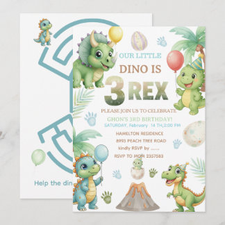 Three-Rex Birthday Invitation with Maze Invitation