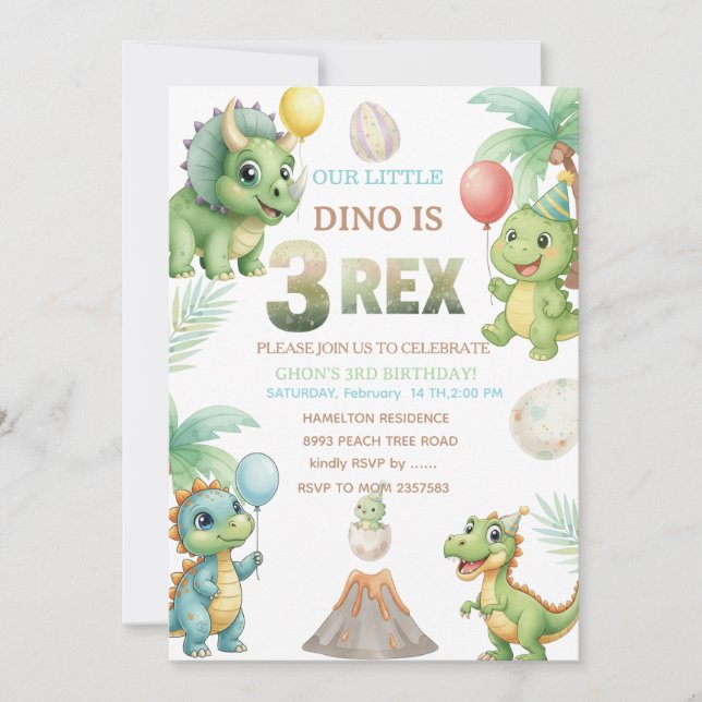 Three-Rex Birthday Invitation with Maze Invitation (Devant)