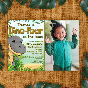 Three Rex Boy 4th Birthday with Photo Invitation