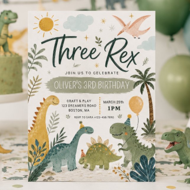 Three Rex Boys Dinosaur Birthday Invitation (Creator Uploaded)