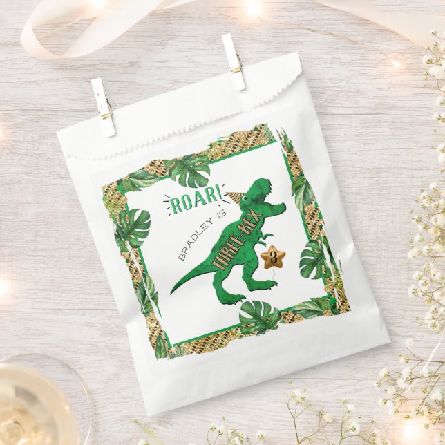 Three-Rex Dinosaur 3rd Birthday Favour Bag (Clipped)