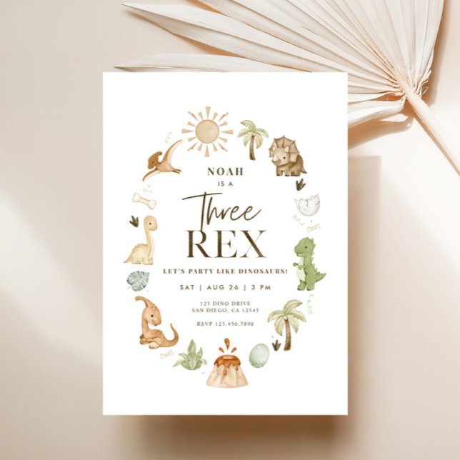 Three Rex Dinosaur 3rd Birthday Invitation (Three Rex 3rd Birthday Invite)