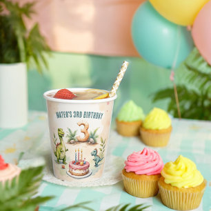 Three-Rex Dinosaur 3rd Birthday  Paper Cups