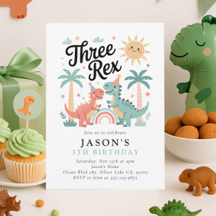 Three Rex Dinosaur 3rd Birthday Party Invitation