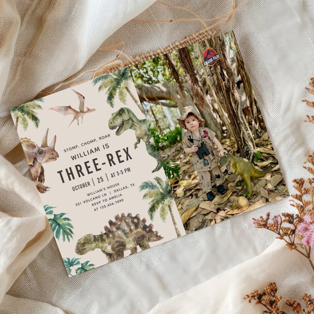 Three Rex Dinosaur 3rd Birthday Party Photo Invitation (Creator Uploaded)