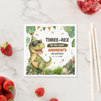 Three Rex Dinosaur 3rd Birthday Party T Rex Dino Napkin
