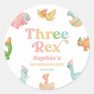 Three Rex Dinosaur 3rd Third Birthday Party Classic Round Sticker