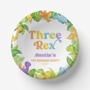 Three Rex Dinosaur 3rd Third Birthday Party Paper Plate