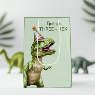 Three-Rex Dinosaur Birthday Gift Bag Green Dino