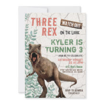Three Rex Dinosaur Birthday Invitation