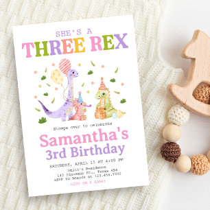 Three Rex Dinosaur Birthday Invitation