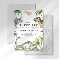 Three Rex Dinosaur Birthday Invitation