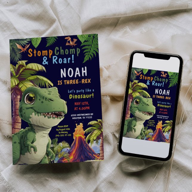 Three Rex Dinosaur Birthday invitation (Creator Uploaded)