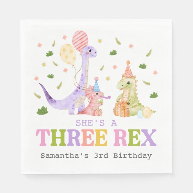 Three Rex Dinosaur Birthday Napkin (Front)