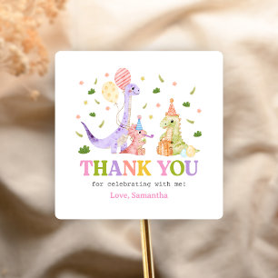 Three Rex Dinosaur Birthday Square Sticker