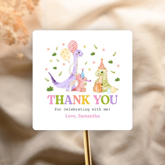 Three Rex Dinosaur Birthday Square Sticker (Dinosaur 3rd Birthday Sticker)