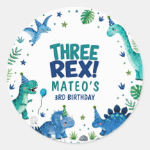 Three Rex Dinosaur Blue 3rd Birthday
