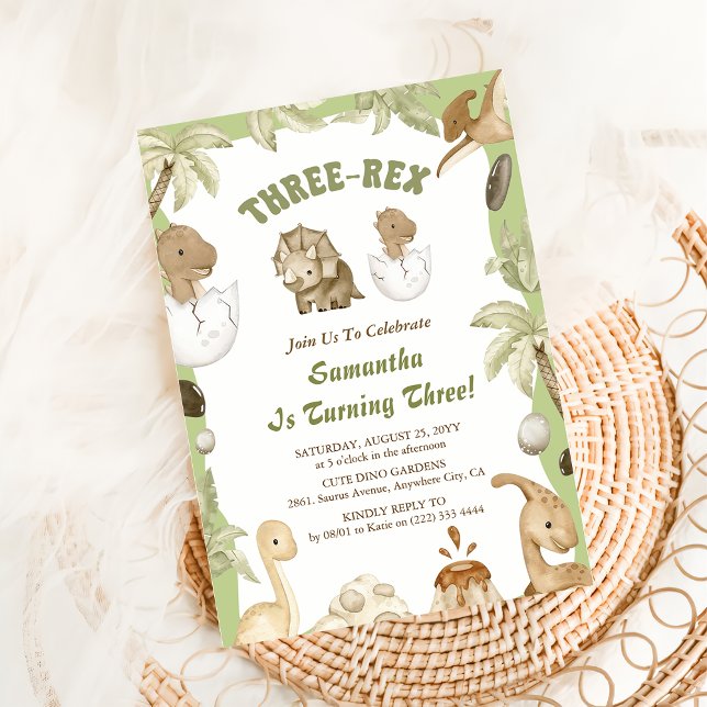 Three Rex Dinosaur Boy 3rd Birthday Party Invitation (Creator Uploaded)