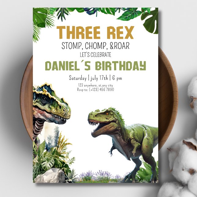 Three Rex Dinosaur Imprimable invitation d'anniver (Créateur téléchargé)