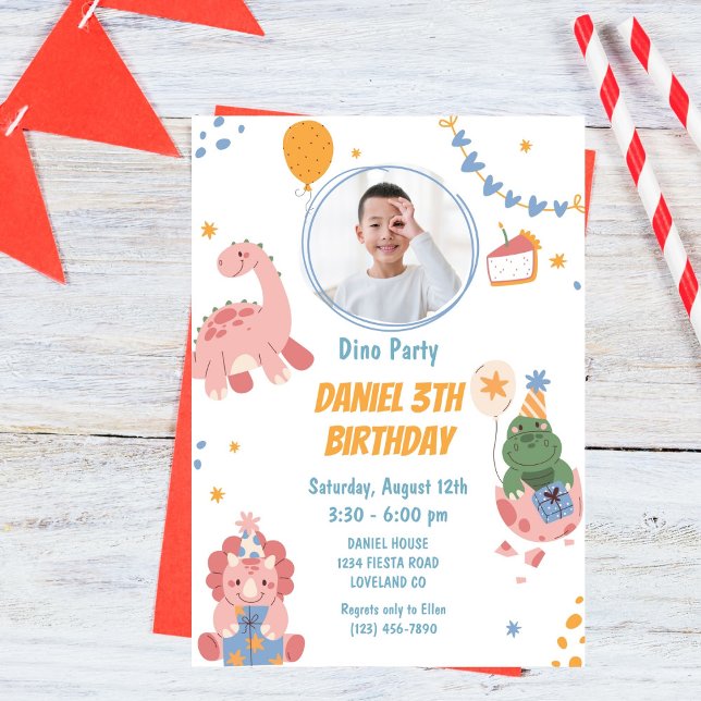 Three Rex Kids Dinosaur 3rd Birthday Party Invitation (Creator Uploaded)