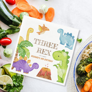 Three Rex Kids Dinosaur 3rd Birthday Party Napkin
