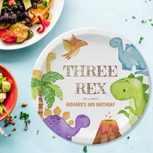Three Rex Kids Dinosaur 3rd Birthday Party Paper Plate