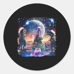Three Rex Moon 3 Dinos Howling Weird Cursed Christ Classic Round Sticker