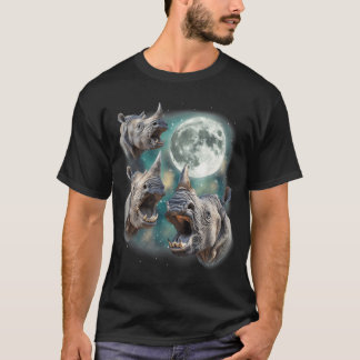 Three Rhino Moon 3 Howling Rhinos Safari Animal T-Shirt