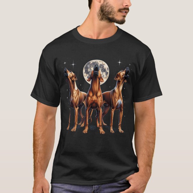 Three Rhodesian Ridgebacks Howling at Moon Like T-Shirt (Front)