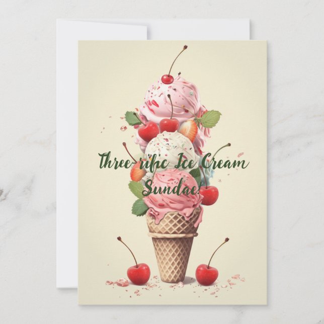 Three-rific Ice Cream Sundae Birthday Card (Front)