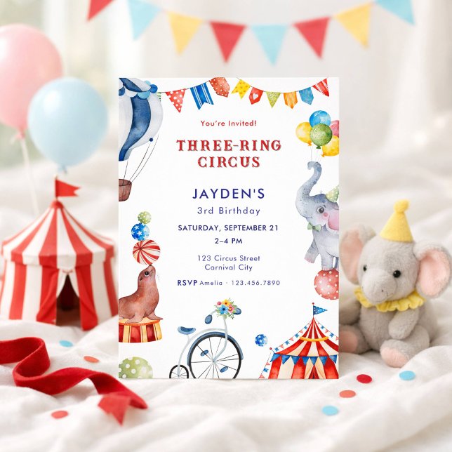 Three Ring Circus 3rd Birthday Carnival Animal Invitation (Creator Uploaded)