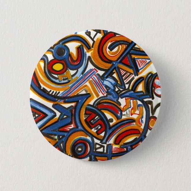 Three Ring Circus-Modern Art Colourful Handpainted 2 Inch Round Button (Front)
