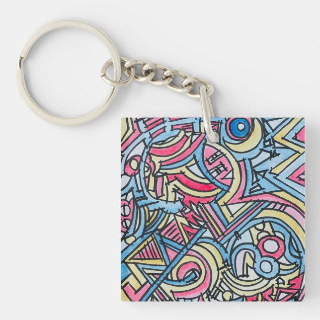 Three Ring Circus-Modern Geometric Art Keychain (Front)