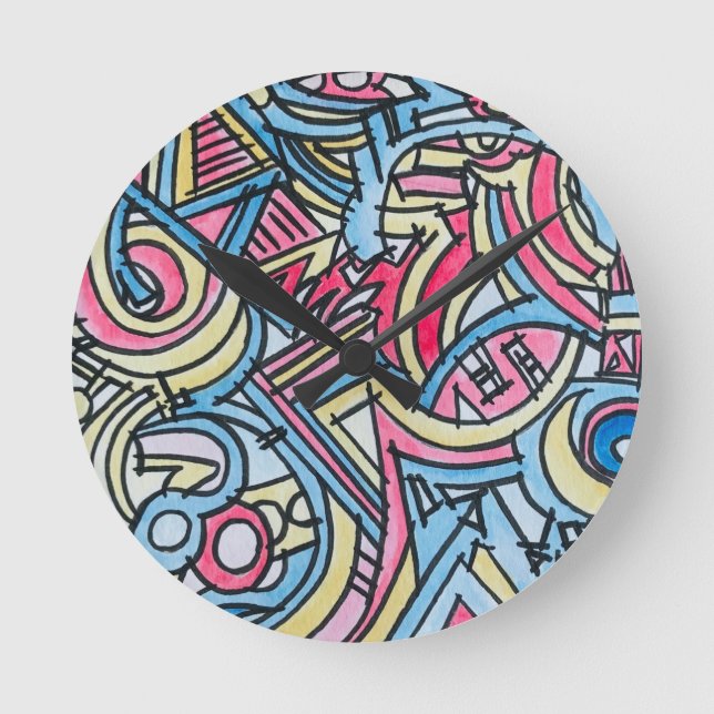 Three Ring Circus-Modern Geometric Art Round Clock (Front)