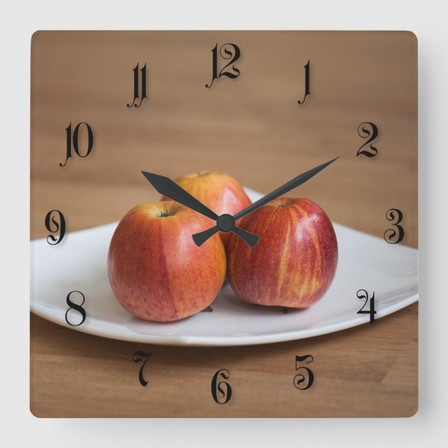 Three ripe apples square wall clock (Front)
