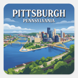 Three Rivers from Mount Washington Pittsburgh Square Sticker