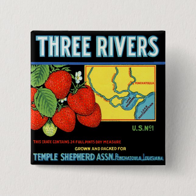 Three Rivers Strawberries 2 Inch Square Button (Front)