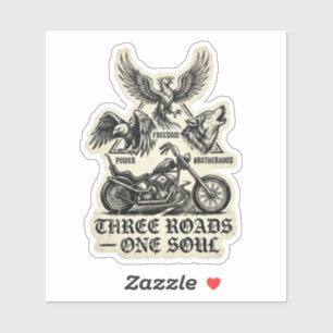 Three Roads One Soul Biker Wolf Decal