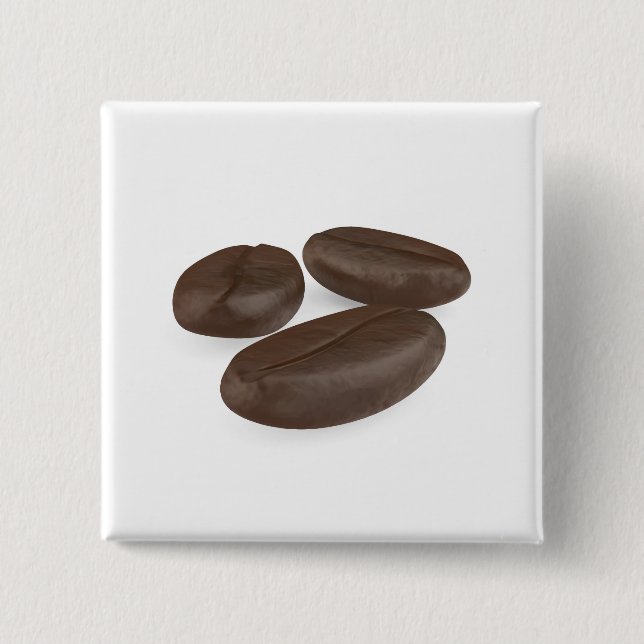 Three roasted coffee beans 2 inch square button (Front)