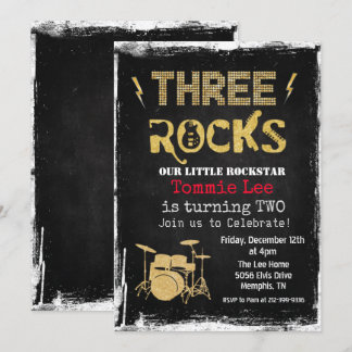 Three Rocks Rockstar Drum set 3rd Birthday  Invitation